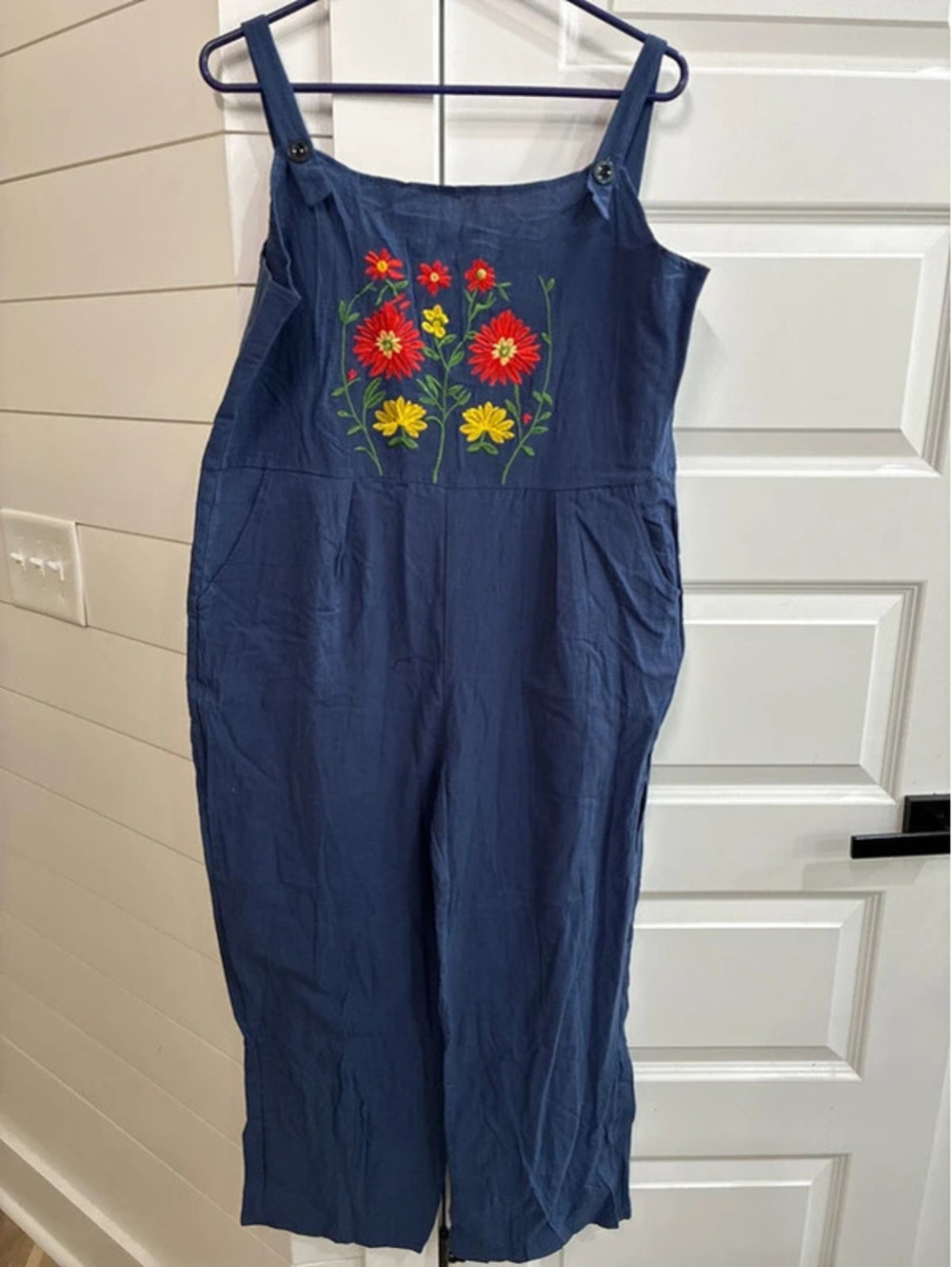 Women’s embroidered jumper royal blue with pockets